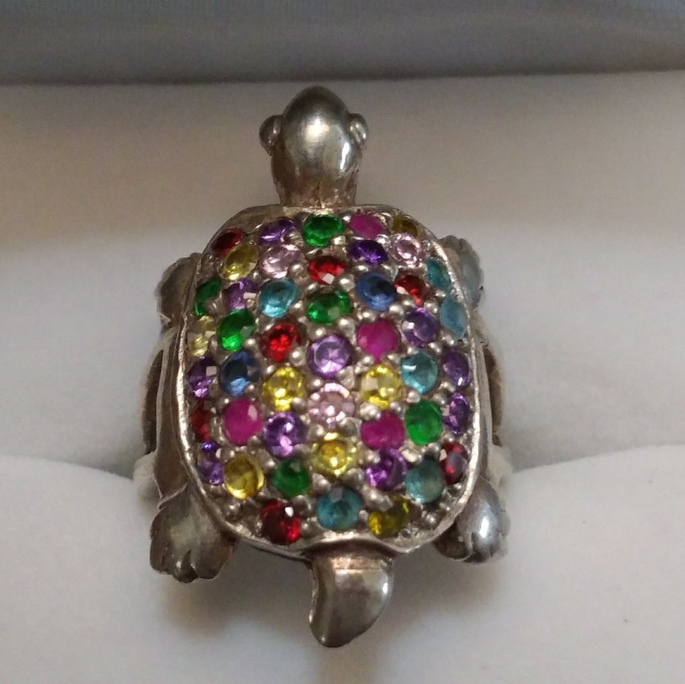 Silver 925 Turtle Ring With Multiple Stone. - image 1